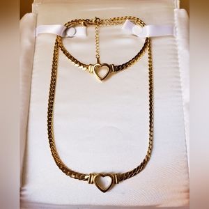 18K Heart Bold Choker Necklace & Bracelet Set